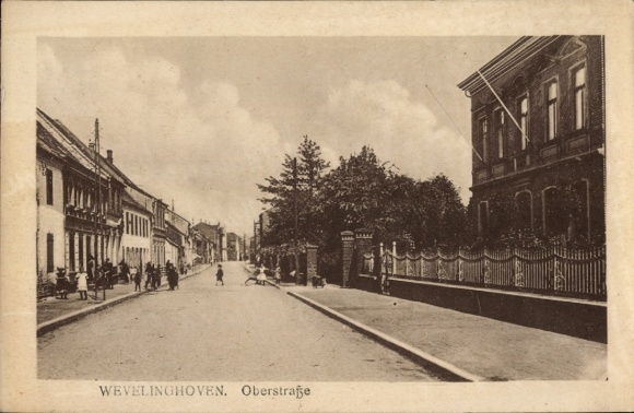 Postcard Wevelinghoven Grevenbroich in Westphalia, street with houses, people, trees, fence, lettering