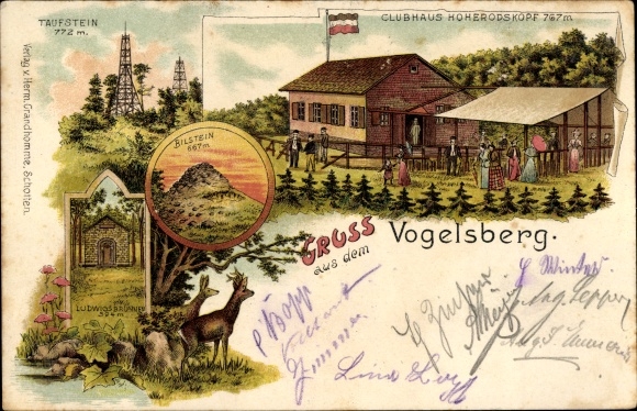Litho Hoherodskopf Breungeshain Schotten, Clubhaus, Vogelsberg, Taufstein, Bilstein