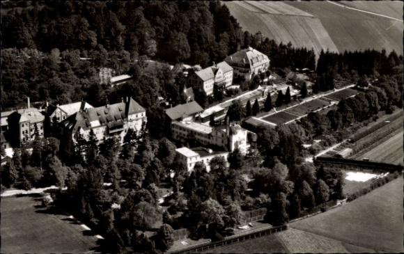 Postcard Jordanbad Biberach an der Riß in Upper Swabia, aerial view of the Kneipp spa, surrounded