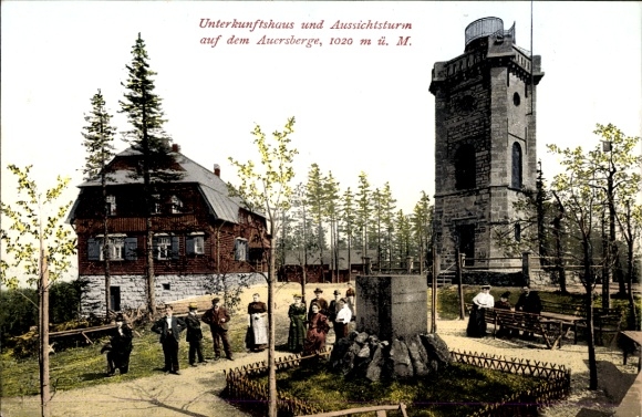 Postcard Wildenthal Eibenstock in the Ore Mountains, Auersberg, accommodation house, observation tower
