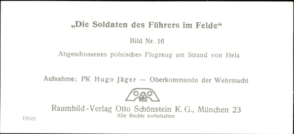 Stereo spatial image photo &quot;The soldiers of the Führer in the field&quot; No: 16, downed Polish plane, Hela