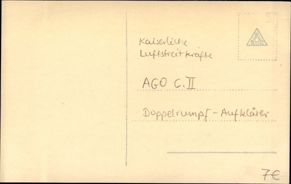 Postcard AGO C. II, double hull reconnaissance aircraft, Imperial Air Force