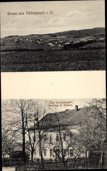 Postcard Röthenbach Rodewisch in Vogtland Saxony, panorama, to the Lindenlaube