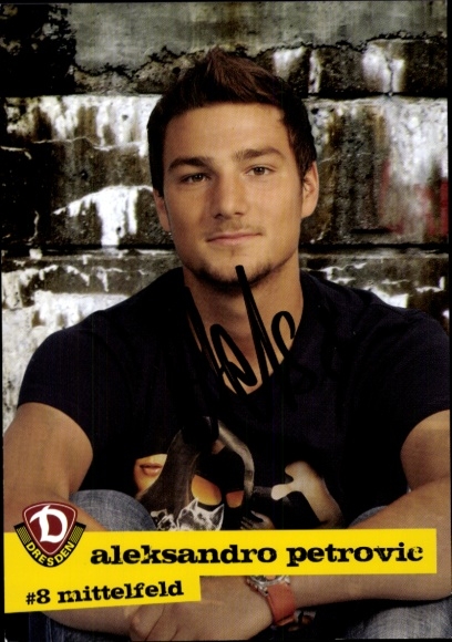 Autograph card footballer Aleksandro Petrovic, SG Dynamo Dresden, autograph