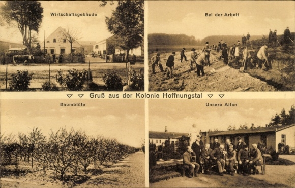 Postcard Lobetal Bernau near Berlin, Colony Hoffnungstal, Farm Buildings, At Work