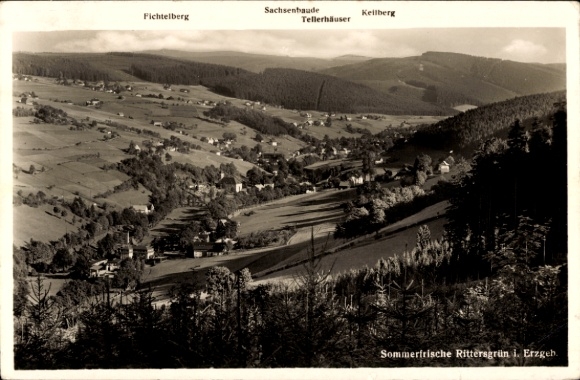 Ak Rittersgrün Breitenbrunn in het Ertsgebergte, Panorama, Fichtelberg, Sachsenbaude, Keilberg