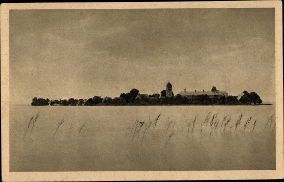 Postcard Frauenchiemsee Fraueninsel Chiemsee Upper Bavaria, view from Krautinsel