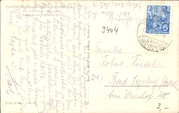 Postcard Weitersglashütte Eibenstock in the Ore Mountains, Inn