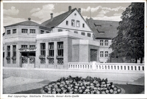 Ak Bad Lippspringe im Kreis Paderborn, städtische Trinkhalle, Kaiser-Karls-Quelle
