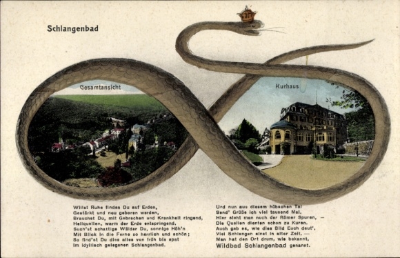 Postcard Schlangenbad in the Taunus Hessen, general view, spa house, idyllic landscape, hot springs