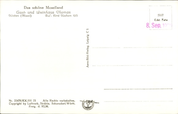 Postcard Klotten on the Moselle, aerial photograph