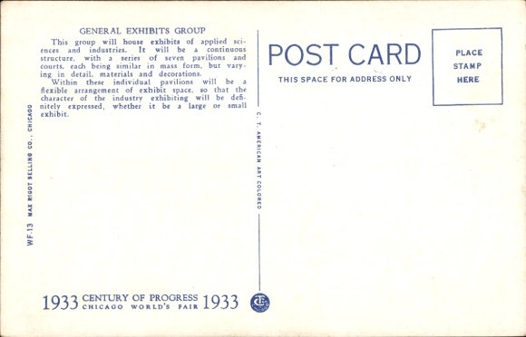 Postcard Chicago Illinois USA, World Exhibition 1922, General Exhibits Group