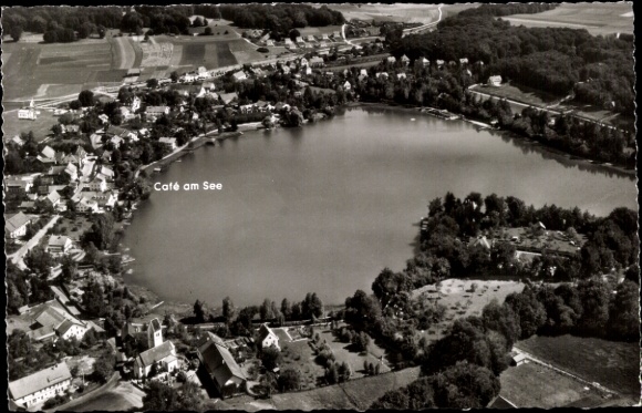Postcard Wessling Weßling Upper Bavaria, aerial photograph, Cafe am See