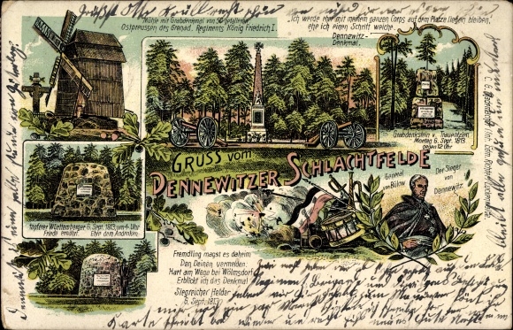 Litho Dennewitz Niedergörsdorf in Brandenburg, Dennewitzer Schlachtfeld, General von Bülow, Mühle