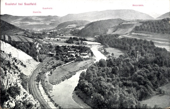 Ak Saalfeld an der Saale Thüringen, Saaletal, Berge, Fluss, Dörfer, Landschaft