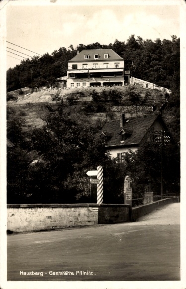 Postcard Dresden Pillnitz, Hausberg restaurant, restaurant, surrounding trees