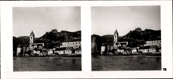 Stereoskopowe zdjęcie przestrzenne „Odrodzenie Wielkich Niemiec”, nr 73, Dürnstein Dolna Austria, ruiny, lokalizacja