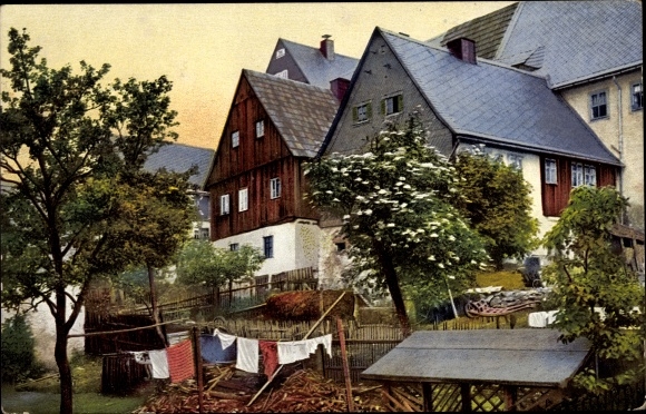 PC Altenberg in the Eastern Ore Mountains, houses seen from the garden, Nenke and Ostermaier 205 3438