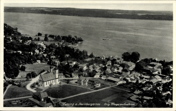 Postcard Tutzing on Lake Starnberg, Upper Bavaria, aerial photograph