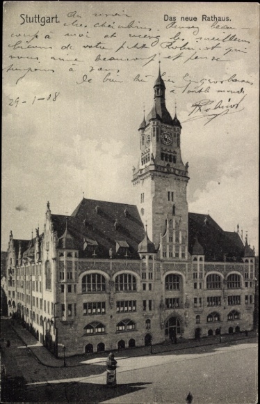 Postcard Stuttgart in Württemberg, New Town Hall