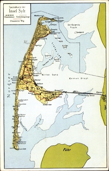 Maps Postcard Insel Sylt, Westerland, List, Hindenburgdamm, Föhr