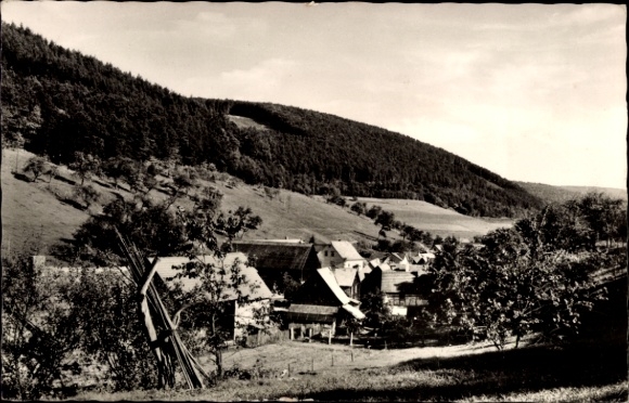 Postcard Schöllenbach Oberzent in the Odenwald, landscape with hills, farmhouses, trees, inn