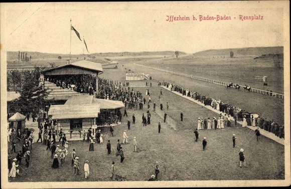 Postcard Iffezheim am Rhein, Baden Baden racetrack, racing place