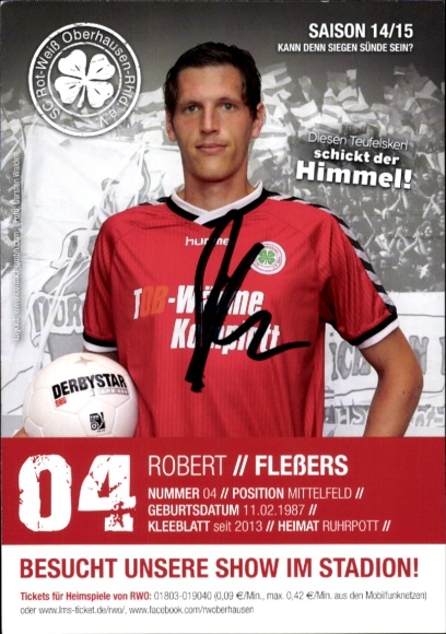 Autogrammkarte Fußballer Robert Fleßers, Rot-Weiss Oberhausen, Autogramm
