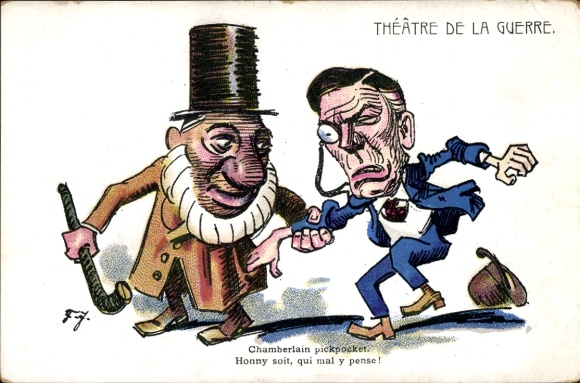 Artist Postcard Theater of War, Chamberlain, Pickpocket, Caricature, Politician