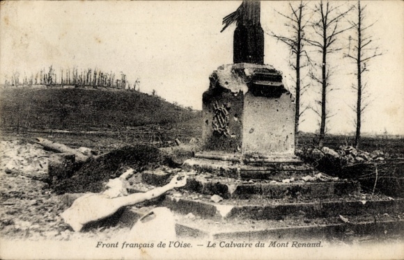 Postcard Oise, French front sector, Calvary of Mont Renand