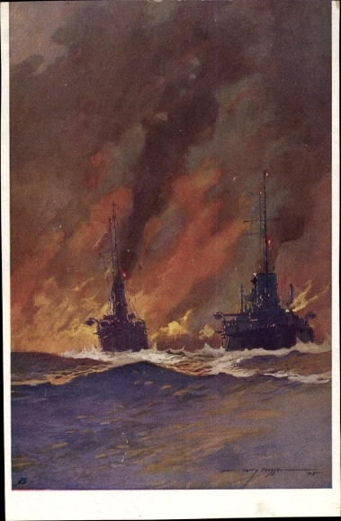 Artist PC Heusser, Harry, Austrian warships, battleships in the Adriatic, I WW