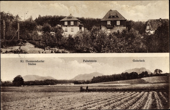 Postcard Gohrisch Saxon Switzerland, House Fernblick, Klein Hennersdorfer Steine, Pabststein