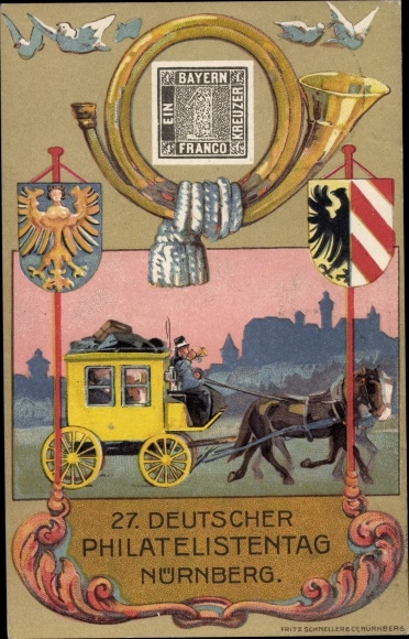 Postal stationery coat of arms PC Nuremberg in Middle Franconia Bavaria, 27th German Philatelic Day 1921