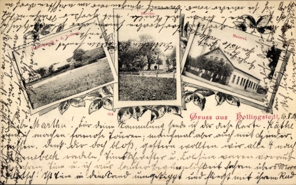Postcard Hollingstedt an der Treene, dairy, church