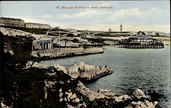 Postcard Plymouth Devon South West England, W. Hoe and Promenade Piers