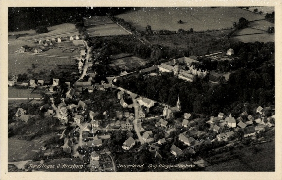 Postcard Herdringen Arnsberg in Sauerland, aerial photograph