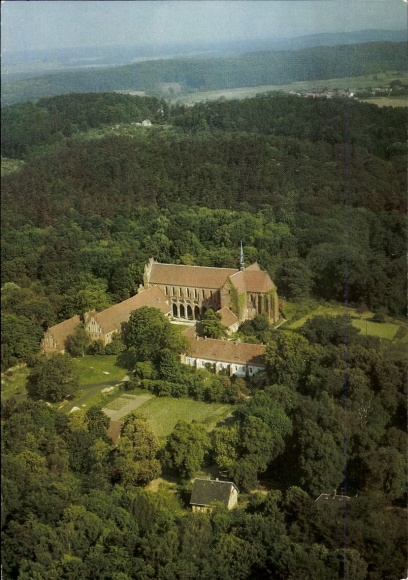 Postcard Chorin in der Mark, Chorin Monastery, aerial photograph