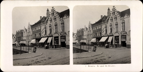 Stereo photo Bruges Bruges Flanders West Flanders, Le Quai de Rosaire
