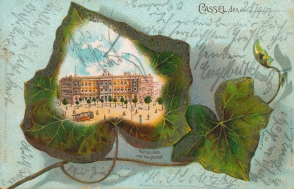 Ivy leaf glitter litho Kassel in Hesse, Königsplatz, main post office