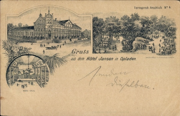 Litho Opladen Leverkusen im Rheinland, Hotel Jansen, Saal, Garten