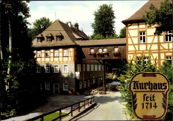 Postcard Burgbernheim Middle Franconia Bavaria, Wildbad, Hotel Waldgasthof, half-timbered house