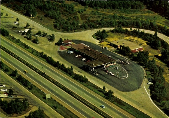Ak Bispingen Heidekreis, Bundesautobahn-Raststätte Brunautal Ostseite, Lüneburger Heide, Vogelschau