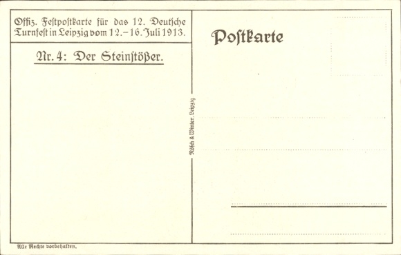 Artist Postcard Treiber, H., 12th German Gymnastics Festival in Leipzig 1913, The Stone Thrower