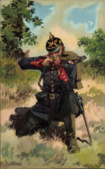 Künstler Litho Hoffmann, A., Deutscher Soldat, Garde Jäger, Munitionsgürtel, Gewehr, Kaiserreich
