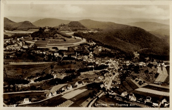 Postcard Lemberg in der Pfalz, aerial photograph