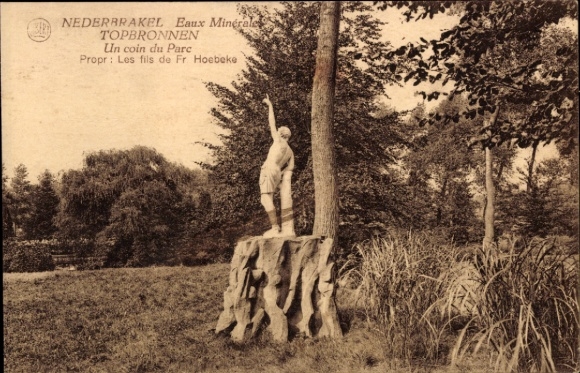 Postcard Nederbrakel East Flanders, statue, park, mineral springs, TOP BRONNS