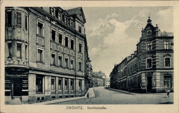 Postcard Zwönitz in the Ore Mountains Saxony, street view, market street, historical buildings, Chemnitz...