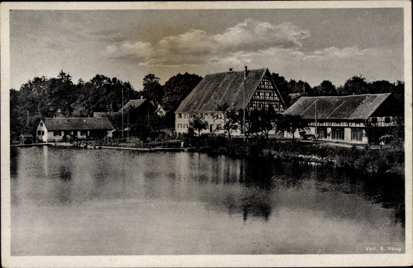 Postcard Aulendorf?, Ravensburg in Baden Wuerttemberg?, inn small paradise, lake party