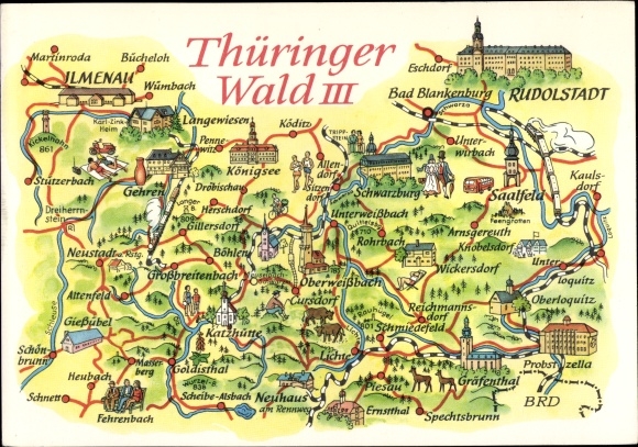 Maps Postcard Thüringer Wald III, Ilmenau, Rudolstadt, Oberweißbach, Probstzella