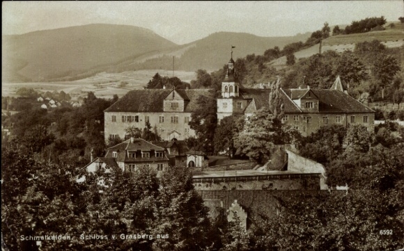 Postcard Schmalkalden in the Thuringian Forest, partial view, castle